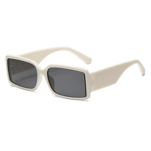 Retro cream white rectangular sunglasses with dark grey lenses and wide temples