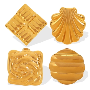 Luxurious geometric 18K gold plated titanium steel earrings with woven texture and square design
