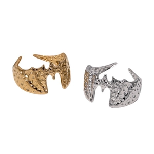 Gothic bat-inspired stainless steel open rings in gold and silver finishes