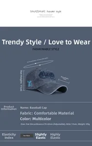 Detailed size specifications for adjustable washed cotton baseball cap with embroidery