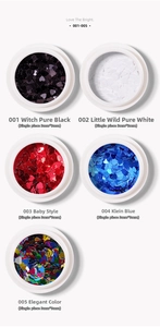 Macro view of 3mm heart-shaped glitter sequins for nail art in five assorted colors