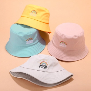 Chapeau Bob En Coton Broderie Arc-En-Ciel Slogan Radiate Positivity Protection Solaire Extérieur Unisexe Décontracté