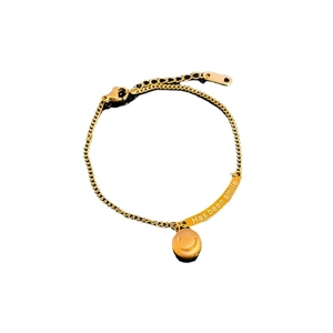 Bracciale a sfere in acciaio al titanio dorato con ciondolo smiley e targhetta incisa