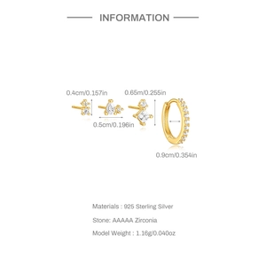 Detail specifications of S925 sterling silver gold earring set with AAAAA zircon stones