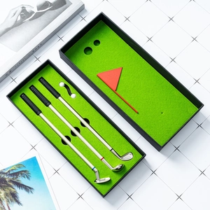 Creative golf club pen set with 3 metal ballpoint pens and 2 balls in a gift box