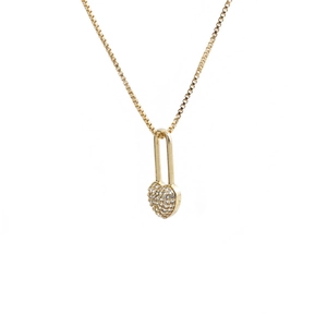 Golden heart-shaped lock pendant necklace with pavé cubic zirconia on a box chain