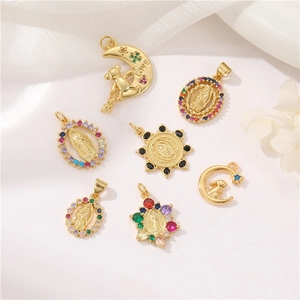 Virgin Mary Moon Rabbit Star Bear Pendant Charms Copper Zircon 14K Gold Plated For DIY Jewelry Making Fashion Accessory
