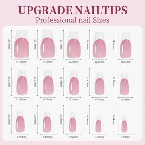Detailed size guide chart showing professional nail tips dimensions and measurements in mm