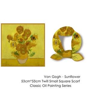 53cm Van Gogh Sunflower oil painting silk scarf made of premium twill fabric for women