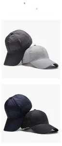 Detailed display of quick-dry baseball caps with laser-cut holes in four colors