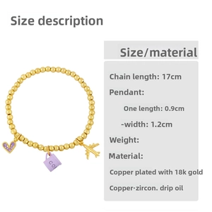 Größentabelle für goldenes Perlenarmband mit Herz-, Kaffee- und Flugzeuganhängern