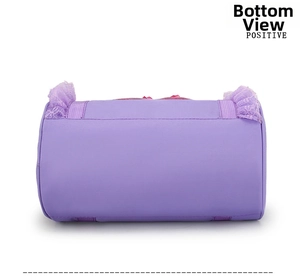 Detail view of the purple ballet bag base featuring durable nylon and lace trim