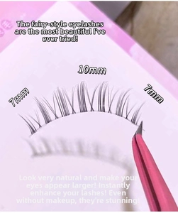 Macro shot of natural-look wispy false eyelashes with 7mm and 10mm lengths