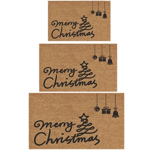 Three sizes of Merry Christmas coconut fiber mats with festive decorative patterns