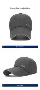 Detail view of quick-dry sports cap featuring gray fabric and reflective side lettering