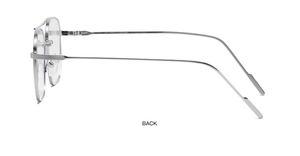 Detailed side view of silver metal full-rim glasses frame with sleek anti-slip temples