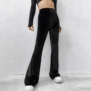 Damen Samt Schlaghose Mit Hoher Taille Slim Fit Lässige Lange Hose Schwarz Elegant Flare Pants