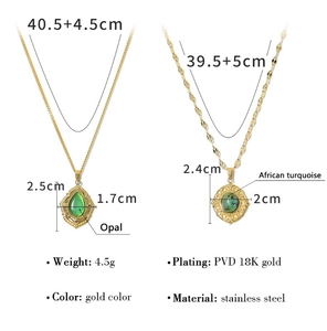 Detailed size specifications for 18K gold plated stainless steel natural stone necklaces