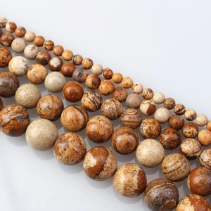 Natural picture jasper round loose beads for DIY jewelry making on white background