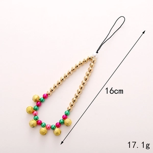 Christmas phone charm with gold bells, colorful beads and 16cm length for decoration