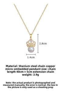Detailed size specifications for gold crown pearl necklace with titanium steel chain length