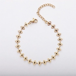 18K gold plated evil eye chain bracelet in stainless steel with black bead centers