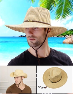 Détail du chapeau de soleil pliable pour homme avec cordon réglable et ruban tressé