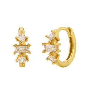 Luxurious gold-plated S925 sterling silver hoop earrings with rectangular and square zircons