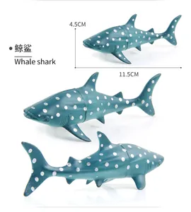 Detailed views of a toy whale shark model with realistic spots and 11.5cm length dimensions