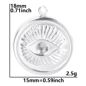 Detailed dimensions of silver Evil Eye steel pendant showing size 18mm and 2.5g weight