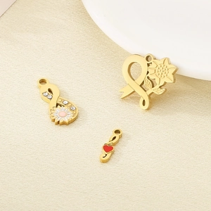 Three 18K gold-plated stainless steel sunflower and heart pendants for DIY jewelry