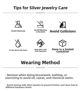 Illustrated care instructions and wearing guide for S925 sterling silver jewelry.