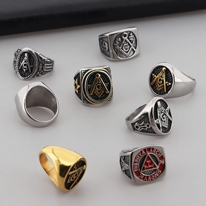 Vintage Masonic stainless steel signet rings for men in gold and silver finishes