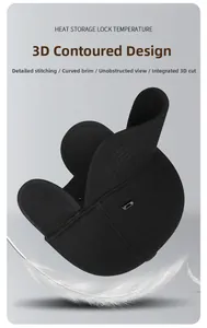 Detail of winter warm cap with ear flaps featuring 3D tailoring and heat storage lock