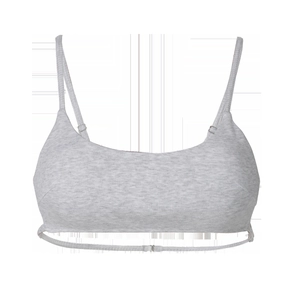 Close-up of gray ribbed cotton camisole top with slim straps and sleek texture