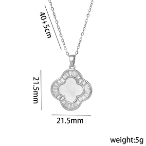Silver four-leaf clover necklace with white mother of pearl and cubic zirconia stones