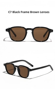 Detail view of TR90 sunglasses featuring black frames, tea lenses, and silver rivet accents