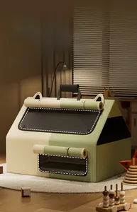 Detail of pet birthing room featuring roll-up privacy curtains and mesh ventilation windows