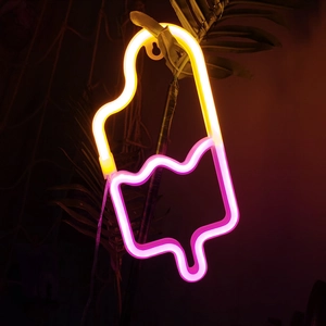 Colorful LED popsicle neon sign light with yellow and pink glow for wall decor