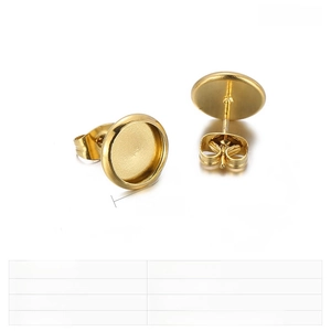 Detail showing 10mm gold stainless steel round stud earring components for DIY jewelry