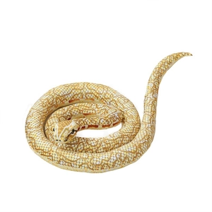 Realistic coiled python plush toy in cream and brown snake skin pattern for kids