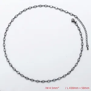 Detail of 4.5mm wide black gunmetal tennis necklace with sparkling round cubic zirconia