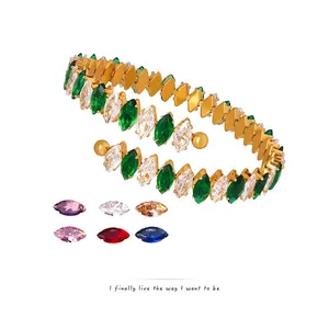 Marquise Cut Zircon Wrap Bangle Titanium Steel Adjustable Spiral Open Bracelet High End Fashion Jewelry For Women
