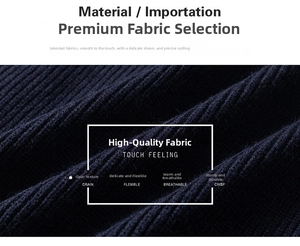 Detail shot showing the texture of dark blue ribbed knit fabric for men's jackets
