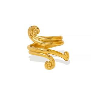 Minimalist gold-plated stainless steel open ring with spiral cloud pattern texture