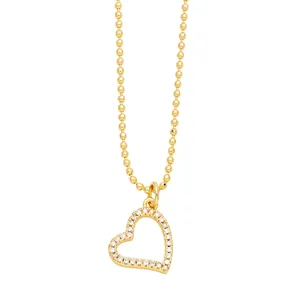 Elegant gold heart pendant necklace with zircon border and matching ball chain