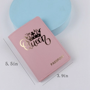 Pink passport holder dimensions 5.5 x 3.9 inches with I'm his Queen gold foil print