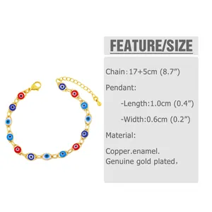 Tabla detallada de tallas y materiales de pulsera de ojo esmaltada en oro
