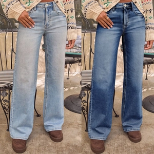 Dames Vintage High Waisted Wide Leg Jeans Katoen Denim Gewassen Losse Casual Lange Broek Streetwear Retro