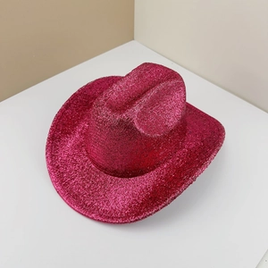 Sparkly magenta sequin cowboy hat for parties and festivals, high-quality festive headwear